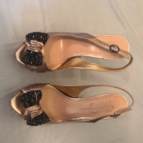 Metallic Champagne Slingback Pumps - Picture 3 of 6